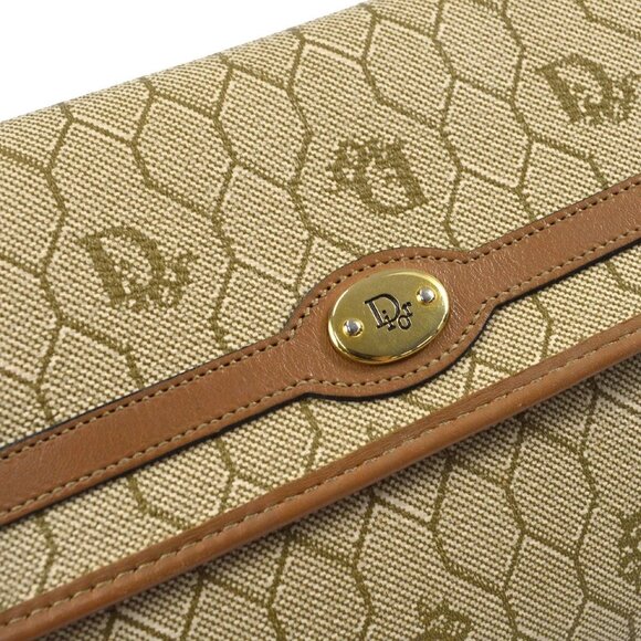 Christian Dior Honeycomb Pattern Clutch Bag Pouch Beige PVC - Picture 6 of 13